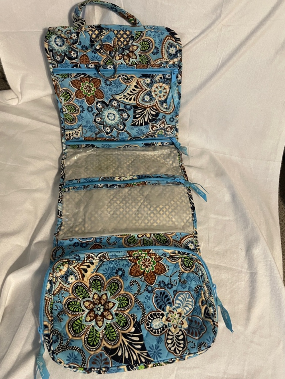Vera Bradley Blue Floral Hanging Travel Cosmetic Organizer